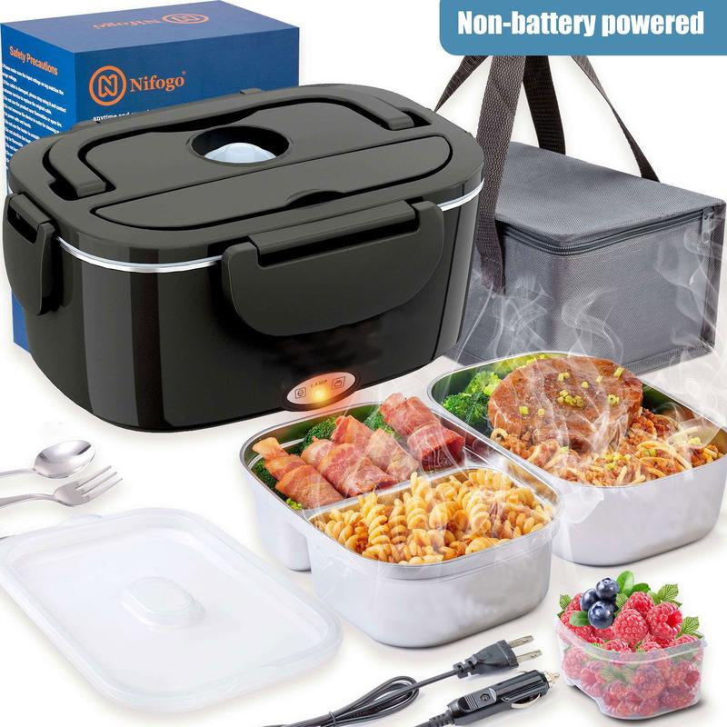 Nifogo Electric Lunch Box, 80W Food Heater 1,8L for Adults Portable Food Heater with Tableware and Lunch Bag, Car & Home Portable Electronic Food Heater for Home Office Travel