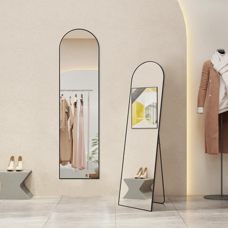 Full Length Mirror, Floor Standing Mirror with Stand, Wall Aluminum Alloy Thin Frame Hanging or Leaning for Living Room Bedroom Cloakroom Decorating