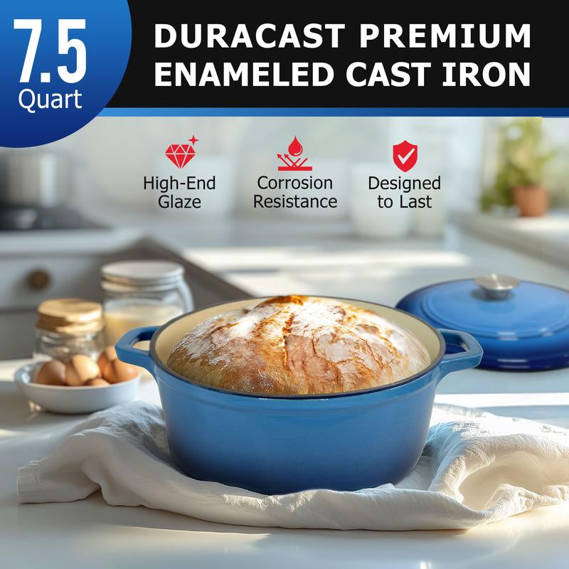 Mueller Duracast Enameled Cast Iron Dutch Oven Pot with Lid, 4.5, 6 or 7.5 QT, Casserole Dish, Braiser Pan, All Cooktops, Oven Safe, Cookware Kitchen Wide Handles Even Heat Distribution