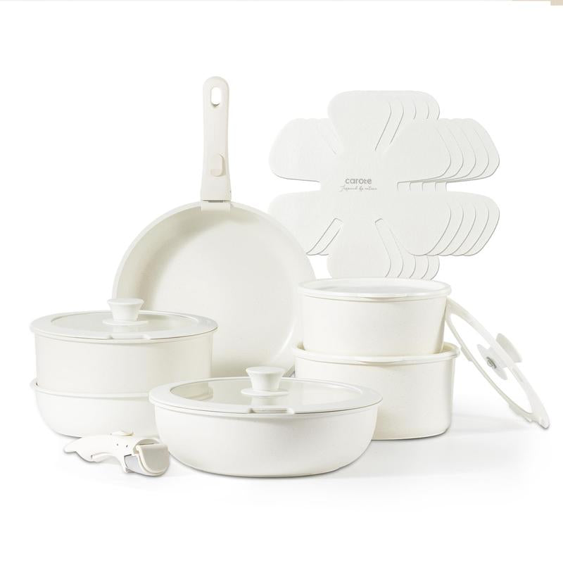 [Official] CAROTE 18Pcs Detachable Handle Nonstick Cookware Set, Blue/Green/Black/Taupe/White, Pots and Pans, Oven Safe Frying Pan, Dishwasher Safe