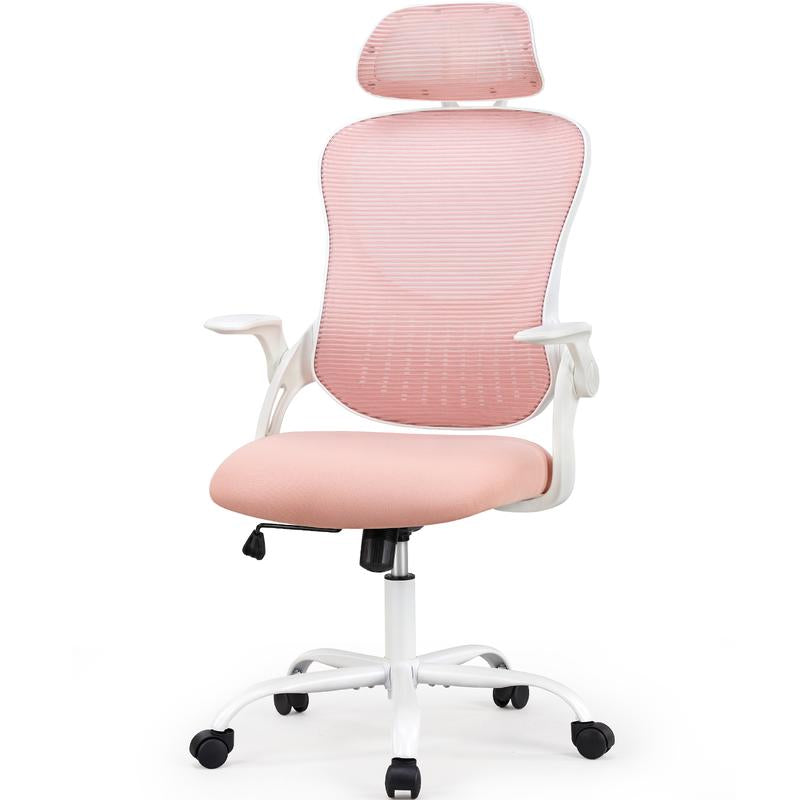 【Back to School】Sweet Furniture Ergonomic Office Chair with Foot Rest and Adjustable Headrest, Mesh Swivel Rolling Task Chair, Height Adjustable, Office Gifts