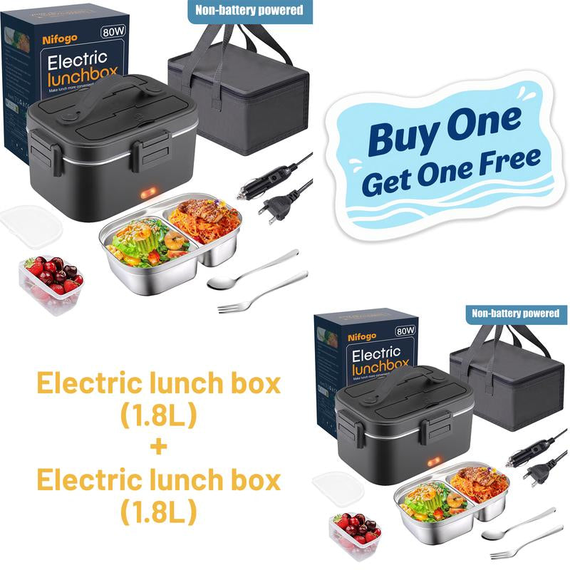 Nifogo Electric Lunch Box, 80W Food Heater 1,8L for Adults Portable Food Heater with Tableware and Lunch Bag, Car & Home Portable Electronic Food Heater for Home Office Travel