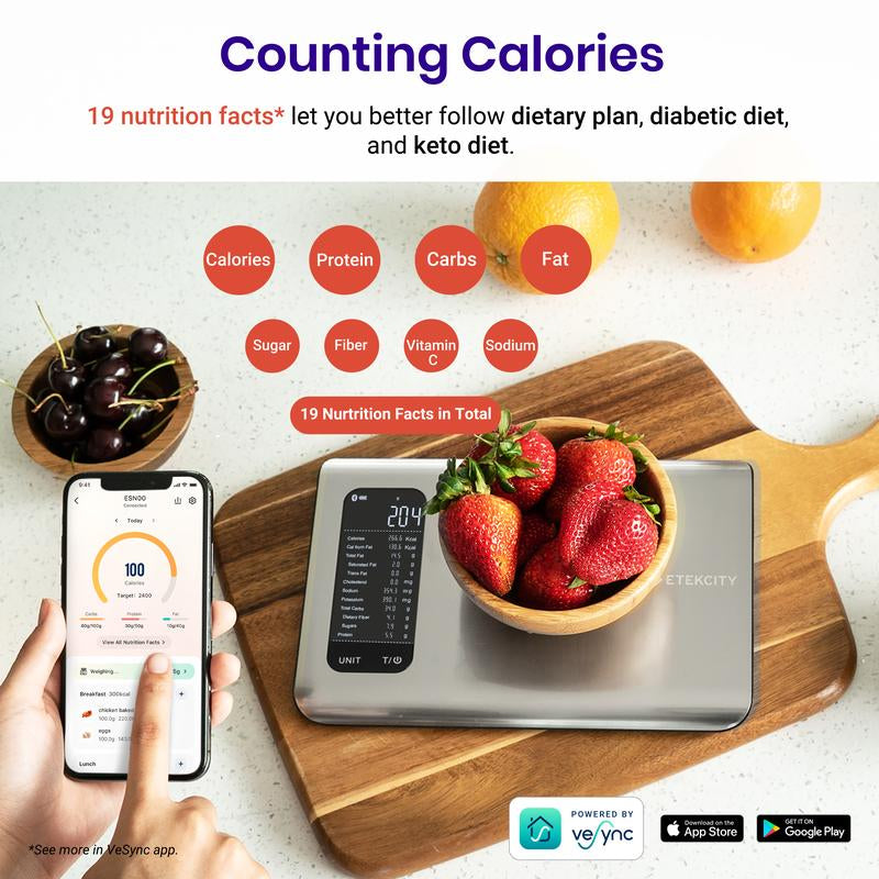 Etekcity Food Nutrition Scale, Digital Kitchen Calories Scale in Grams and Ounces, 19 Nutrient Facts, 11Lb Capacity, Stainless Steel, Kitchen Gadgets, Compact Design