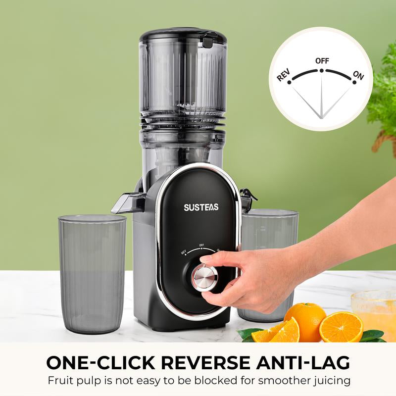 SUSTEAS Cold Press Juicer, 5.3 Inch Large Feed Opening, Slow Masticator Chute, for Whole Vegetables and Fruits, High Yield, Easy to Clean Springtok Steel