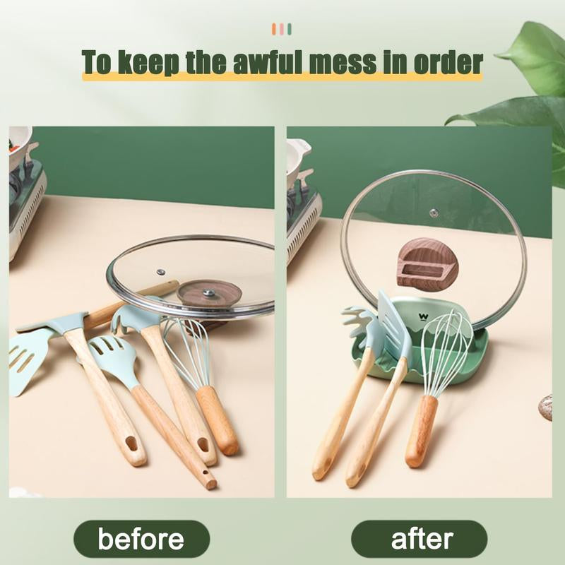 2 Pack Kitchen Lid and Spoon Rest for Countertop, Multifunction Cooking Utensil Holder with Pot Lid Holder