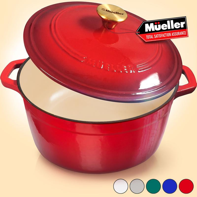 Mueller Duracast Enameled Cast Iron Dutch Oven Pot with Lid, 4.5, 6 or 7.5 QT, Casserole Dish, Braiser Pan, All Cooktops, Oven Safe, Cookware Kitchen Wide Handles Even Heat Distribution