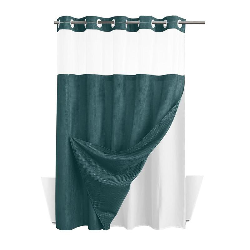Waffle Pattern Shower Curtain, 1 Count Double Layer Waterproof Shower Curtain, Removable Shower Curtain with Snaps, Bathroom Supplies, Shower Essentials