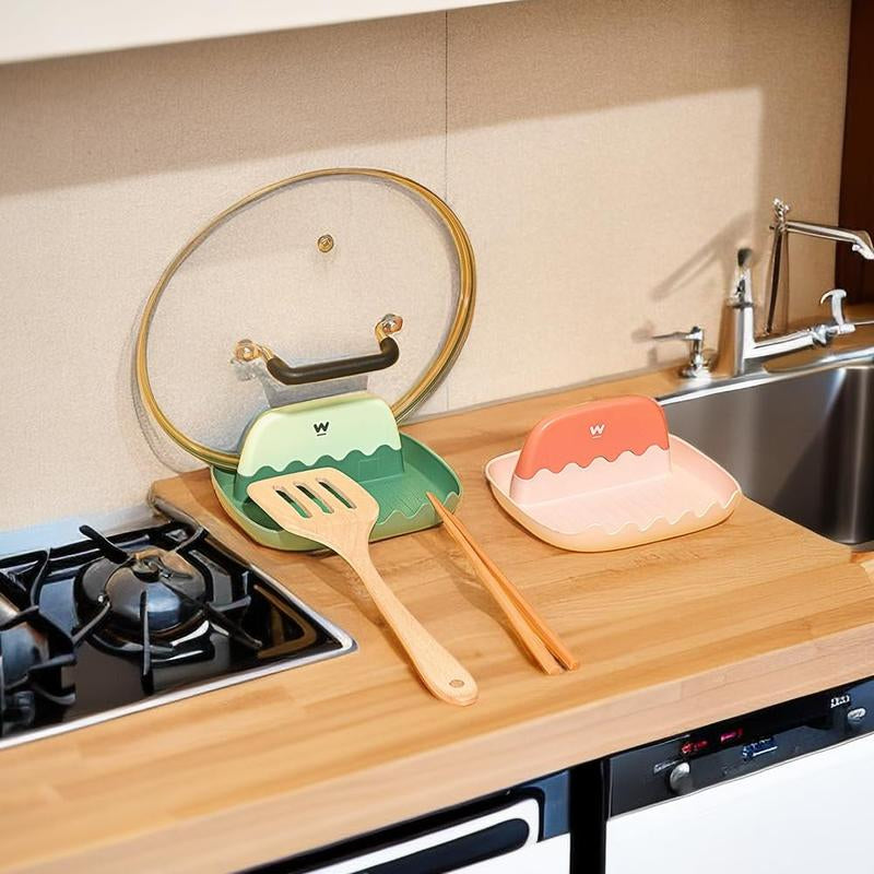 2 Pack Kitchen Lid and Spoon Rest for Countertop, Multifunction Cooking Utensil Holder with Pot Lid Holder
