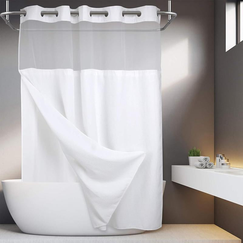 Waffle Pattern Shower Curtain, 1 Count Double Layer Waterproof Shower Curtain, Removable Shower Curtain with Snaps, Bathroom Supplies, Shower Essentials