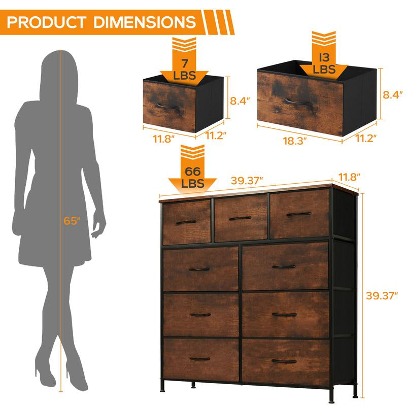 [Summer Deal] 9-Drawer Dresser, Storage Unit Organizer Chest for Clothes, Tall Dresser & Chest for Bedroom, Hallway, Living Room, Wood Top Cabinets Organizing