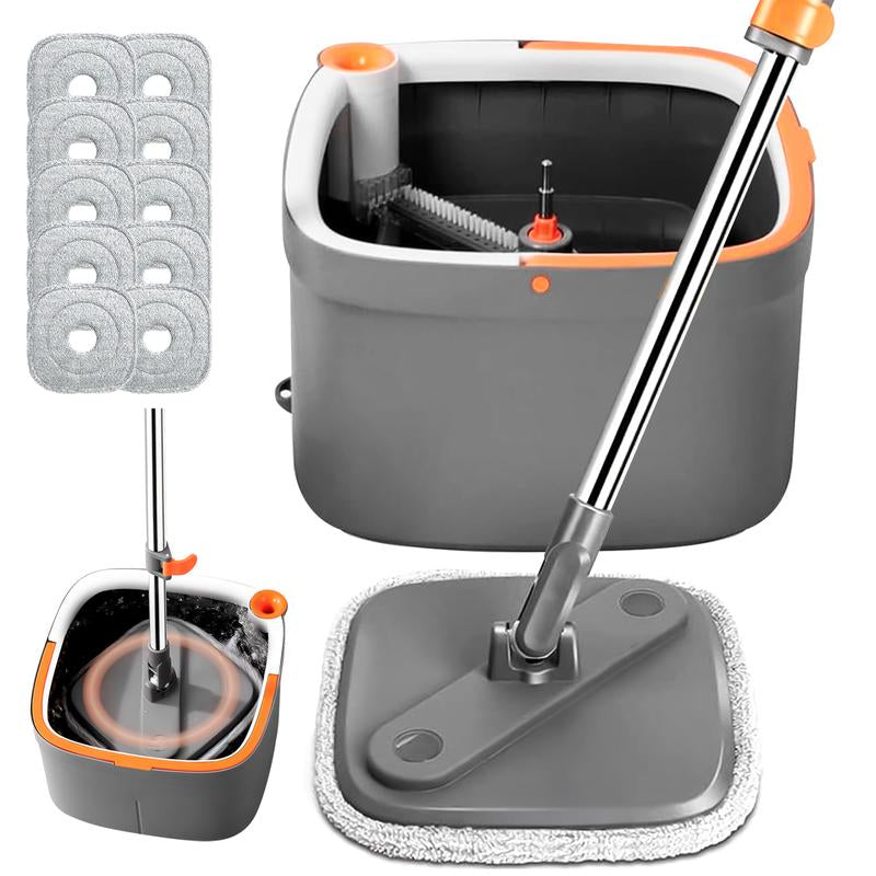KZKR Spin Mop and Bucket System with Dual Compartment Mop Bucket & Thick Washable Microfiber Pads for Home Cleaning Household Items