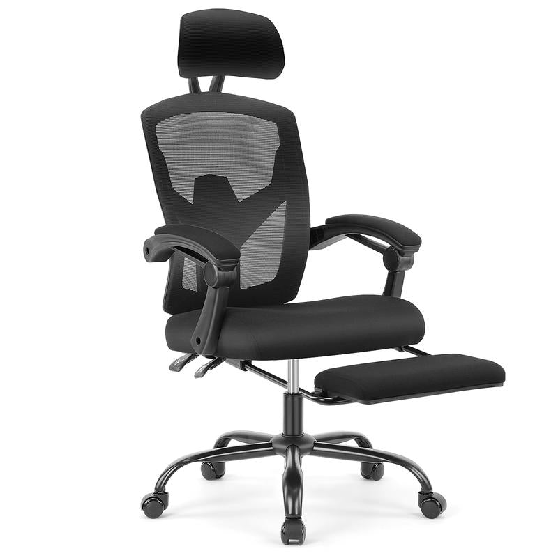 【Back to School】Sweet Furniture Ergonomic Office Chair with Foot Rest and Adjustable Headrest, Mesh Swivel Rolling Task Chair, Height Adjustable, Office Gifts