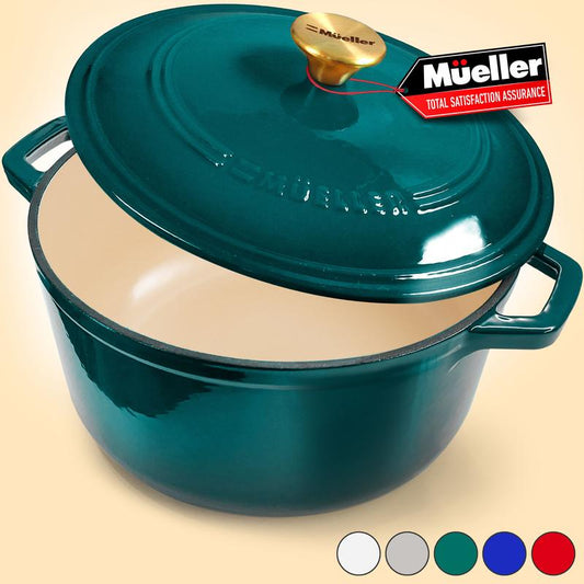 Mueller Duracast Enameled Cast Iron Dutch Oven Pot with Lid, 4.5, 6 or 7.5 QT, Casserole Dish, Braiser Pan, All Cooktops, Oven Safe, Cookware Kitchen Wide Handles Even Heat Distribution