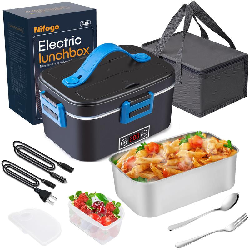 Nifogo Electric Lunch Box, 80W Food Heater 1,8L for Adults Portable Food Heater with Tableware and Lunch Bag, Car & Home Portable Electronic Food Heater for Home Office Travel