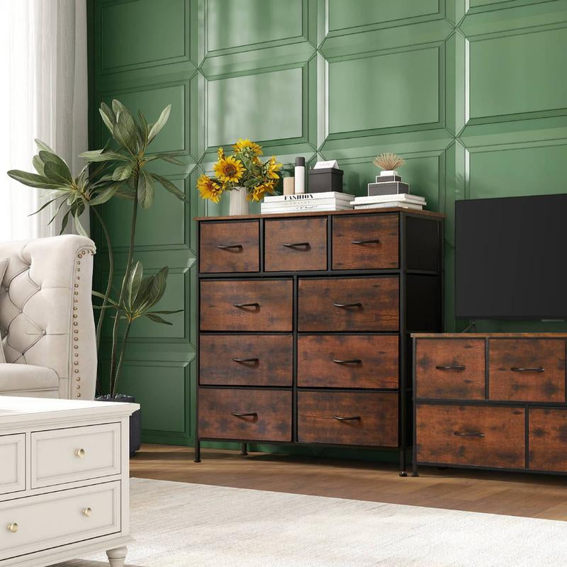 [Summer Deal] 9-Drawer Dresser, Storage Unit Organizer Chest for Clothes, Tall Dresser & Chest for Bedroom, Hallway, Living Room, Wood Top Cabinets Organizing