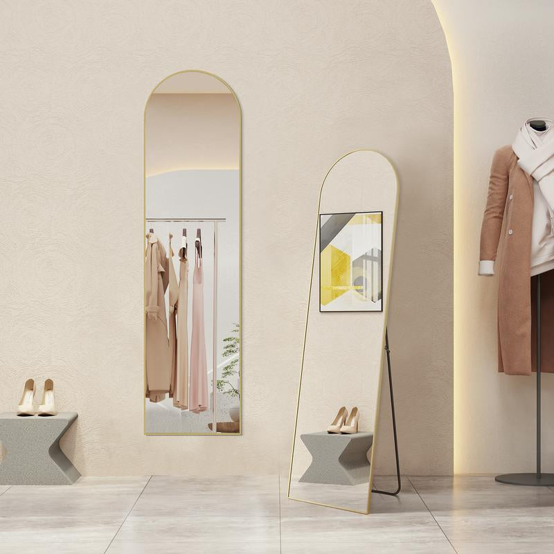 Full Length Mirror, Floor Standing Mirror with Stand, Wall Aluminum Alloy Thin Frame Hanging or Leaning for Living Room Bedroom Cloakroom Decorating