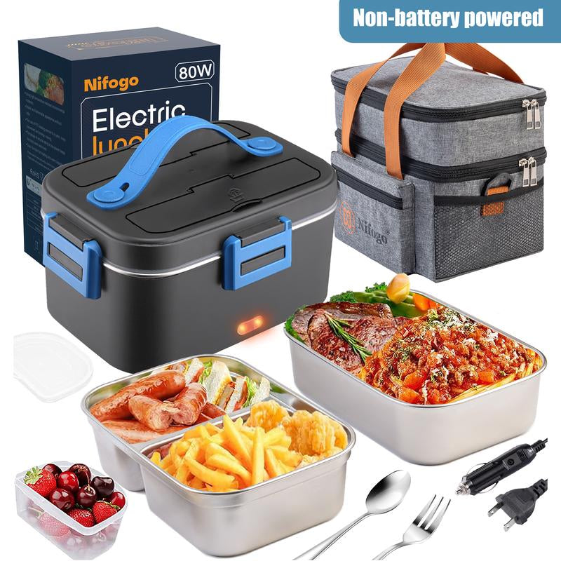 Nifogo Electric Lunch Box, 80W Food Heater 1,8L for Adults Portable Food Heater with Tableware and Lunch Bag, Car & Home Portable Electronic Food Heater for Home Office Travel
