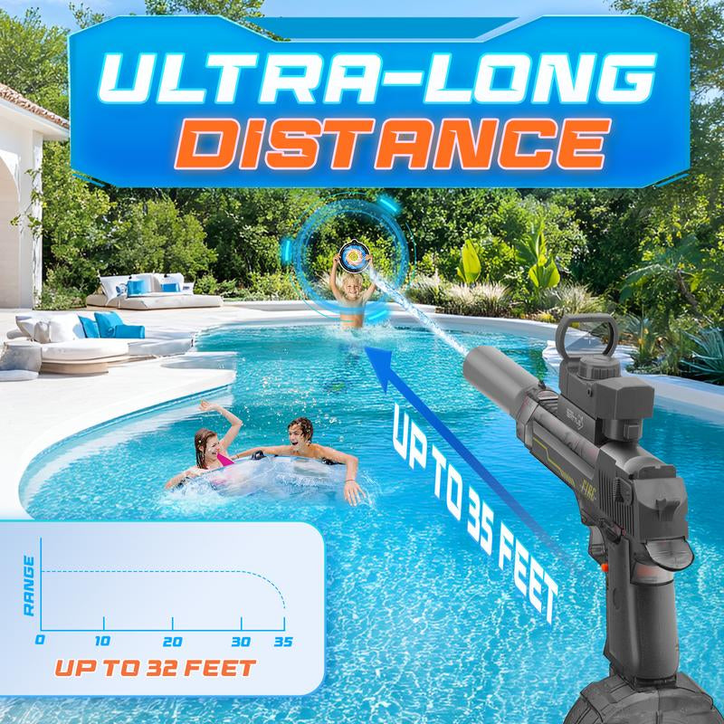 Electric Water Shooter with LED Lights, Powerful Squirt Water Pistol for Kids/Aldults,Long Range Shoot Reach to 26-35Ft Outdoor Water Toy,High Powered IP67 Waterproof for Summer, Outdoor,Party,Birthday Gift,Water Guns