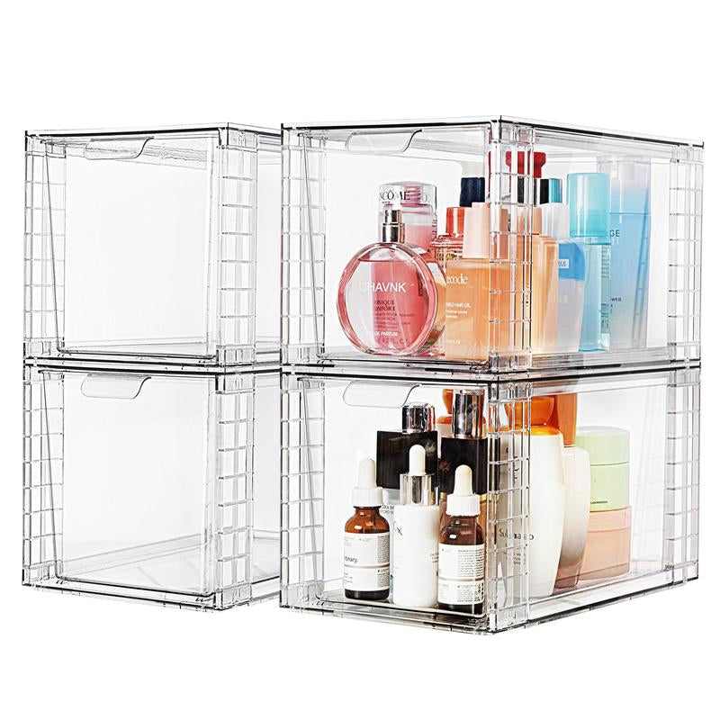 Vtopmart Transparent Stackable Drawer Organizer with Handles for Bathroom Kitchen Pantry under Sink Cabinet Closet Makeup Multifunctional Storage Solution 5-10Kg Capacity