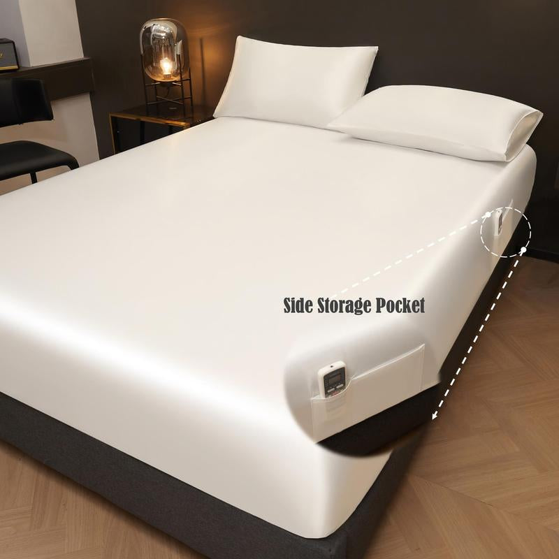Solid Color Fitted Sheet & Pillowcase Set, Satin Bed Sheets, Silky Fitted Sheet Soft Comfortable Bedding Set for Bedroom & Hotel
