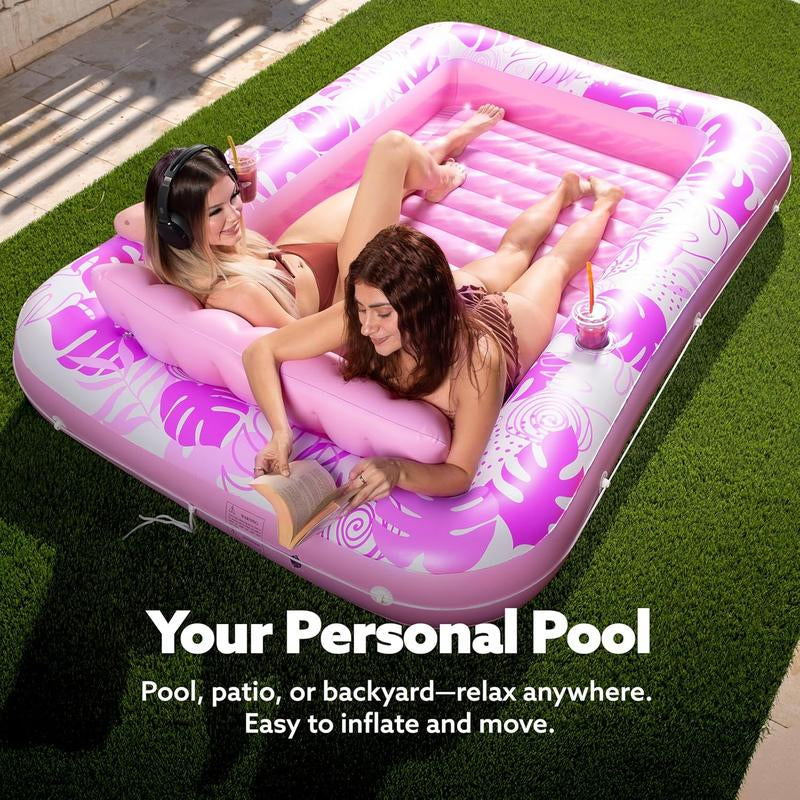 Sloosh-L/Xl Inflatable Tanning Pool Lounge Float with Cup Holder, 70“X46”/85″ X 57″ Extra Large Pool Floats Adult with Pillow, 4 in 1 Suntan Tub Raft Floatie, Sunbathing Bed Lounge for Water Blow up Kids Ball Pit Party Gifts, Inflatable Sofa Pool
