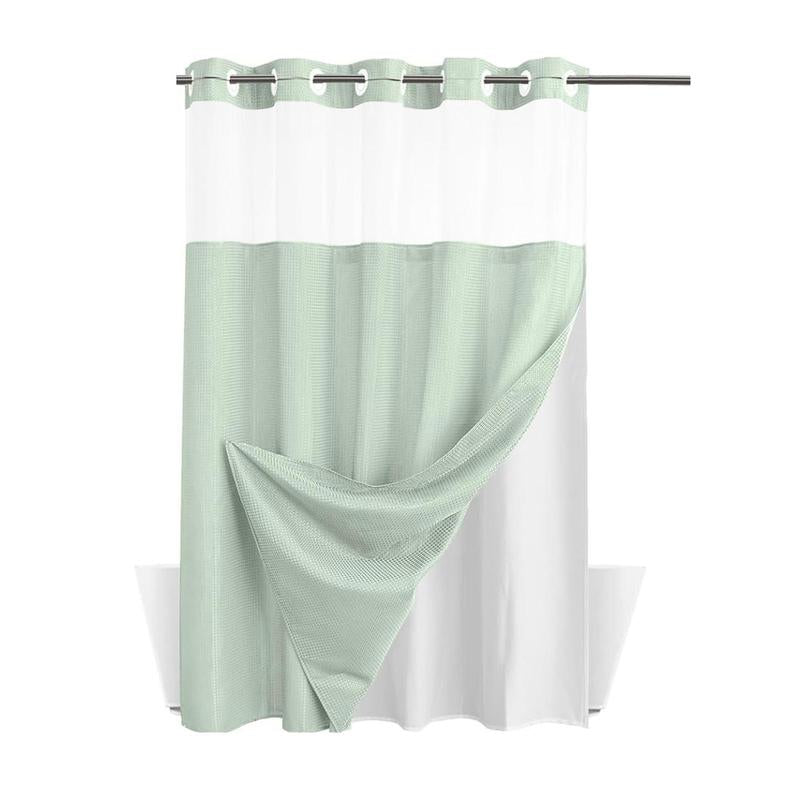Waffle Pattern Shower Curtain, 1 Count Double Layer Waterproof Shower Curtain, Removable Shower Curtain with Snaps, Bathroom Supplies, Shower Essentials