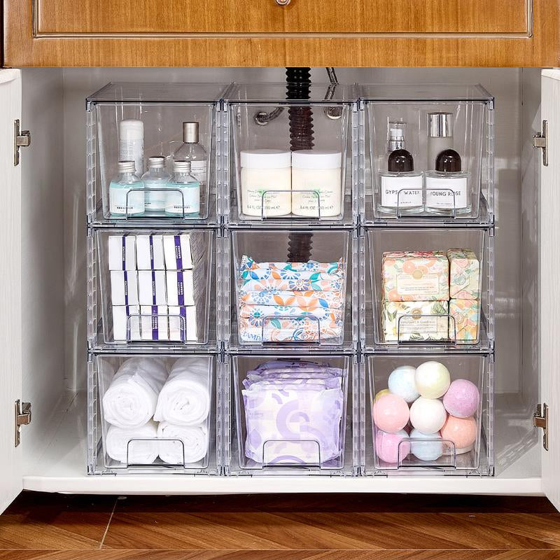 Vtopmart Transparent Stackable Drawer Organizer with Handles for Bathroom Kitchen Pantry under Sink Cabinet Closet Makeup Multifunctional Storage Solution 5-10Kg Capacity