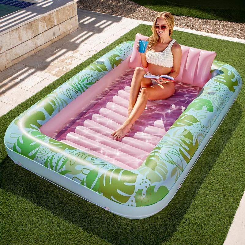 Sloosh-L/Xl Inflatable Tanning Pool Lounge Float with Cup Holder, 70“X46”/85″ X 57″ Extra Large Pool Floats Adult with Pillow, 4 in 1 Suntan Tub Raft Floatie, Sunbathing Bed Lounge for Water Blow up Kids Ball Pit Party Gifts, Inflatable Sofa Pool