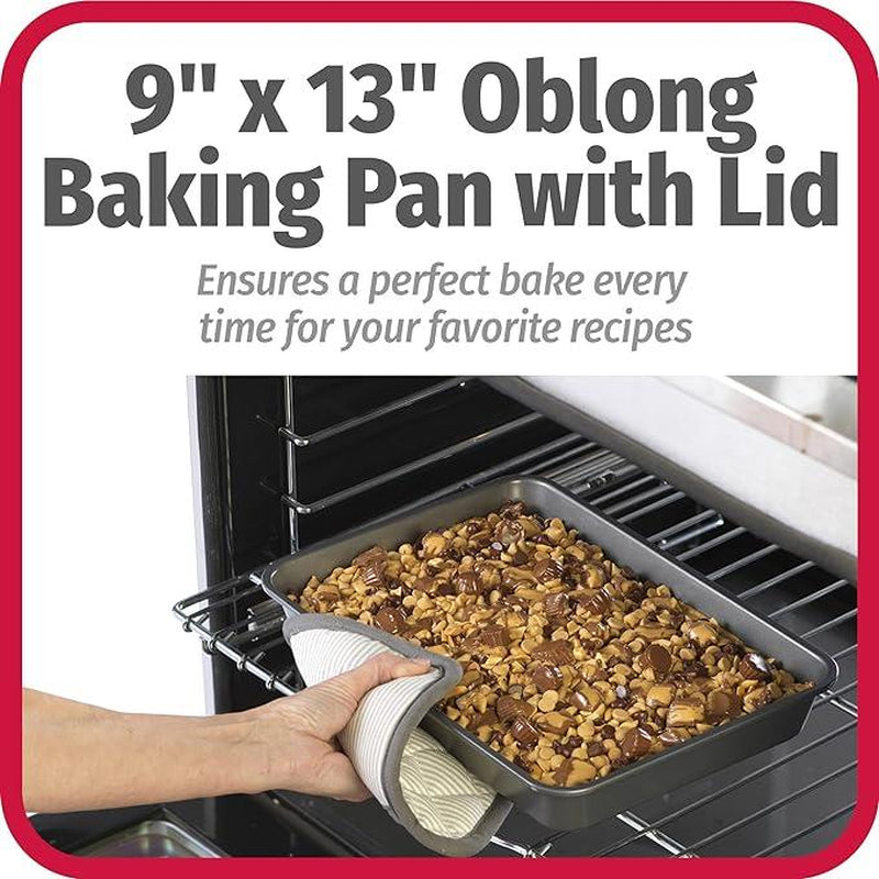 Goodcook Everyday 9" X 13" Nonstick Steel Oblong Cake Baking Pan with Metal Lid, Gray
