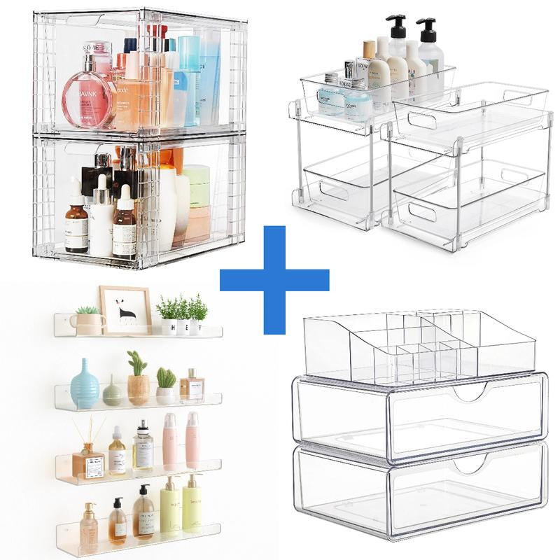 Vtopmart Transparent Stackable Drawer Organizer with Handles for Bathroom Kitchen Pantry under Sink Cabinet Closet Makeup Multifunctional Storage Solution 5-10Kg Capacity