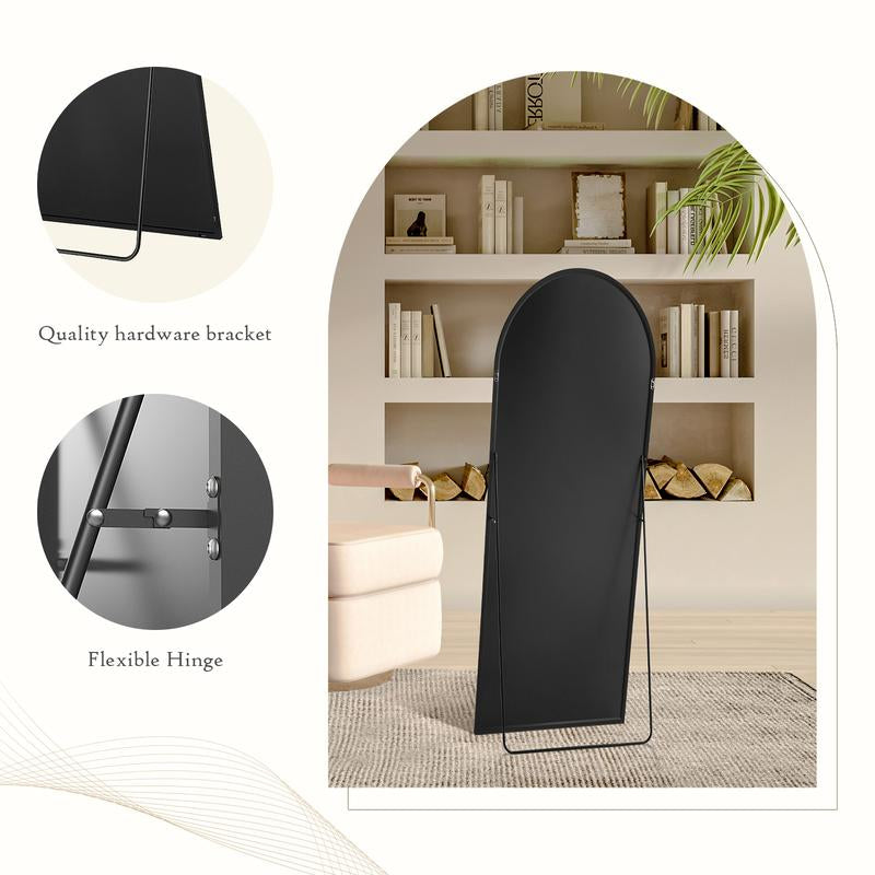 Full Length Mirror, Floor Standing Mirror with Stand, Wall Aluminum Alloy Thin Frame Hanging or Leaning for Living Room Bedroom Cloakroom Decorating