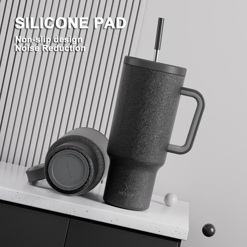 【Meoky】40Oz Classic Straw Handle Cup, Multi-Grid Ice Cube Mold, Leak-Proof Cup Lid, Silicone Handle, Non-Slip Noise Reduction Pad at the Bottom, Stainless Steel Thermos Cup, Wide Mouth and Narrow Bottom, Valentine'S Day Gift, Tumbler Cups