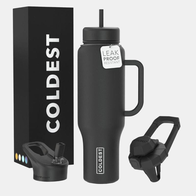 Coldest 46Oz 100% Leak Proof Insulated Tumbler with Lid & Straw (3 Lids) - Stainless Steel for Women & Men - Travel Containers, Chug & Drinkware