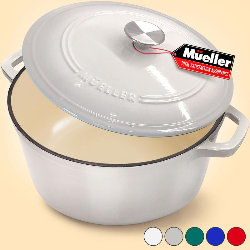 Mueller Duracast Enameled Cast Iron Dutch Oven Pot with Lid, 4.5, 6 or 7.5 QT, Casserole Dish, Braiser Pan, All Cooktops, Oven Safe, Cookware Kitchen Wide Handles Even Heat Distribution