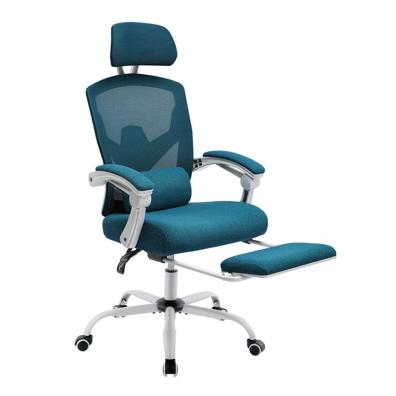 【Back to School】Sweet Furniture Ergonomic Office Chair with Foot Rest and Adjustable Headrest, Mesh Swivel Rolling Task Chair, Height Adjustable, Office Gifts