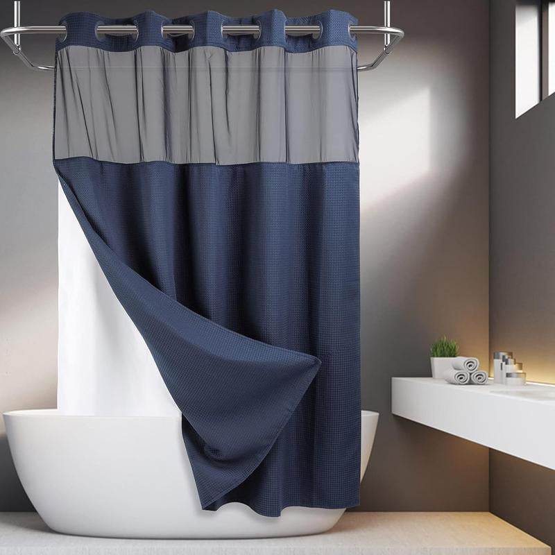 Waffle Pattern Shower Curtain, 1 Count Double Layer Waterproof Shower Curtain, Removable Shower Curtain with Snaps, Bathroom Supplies, Shower Essentials