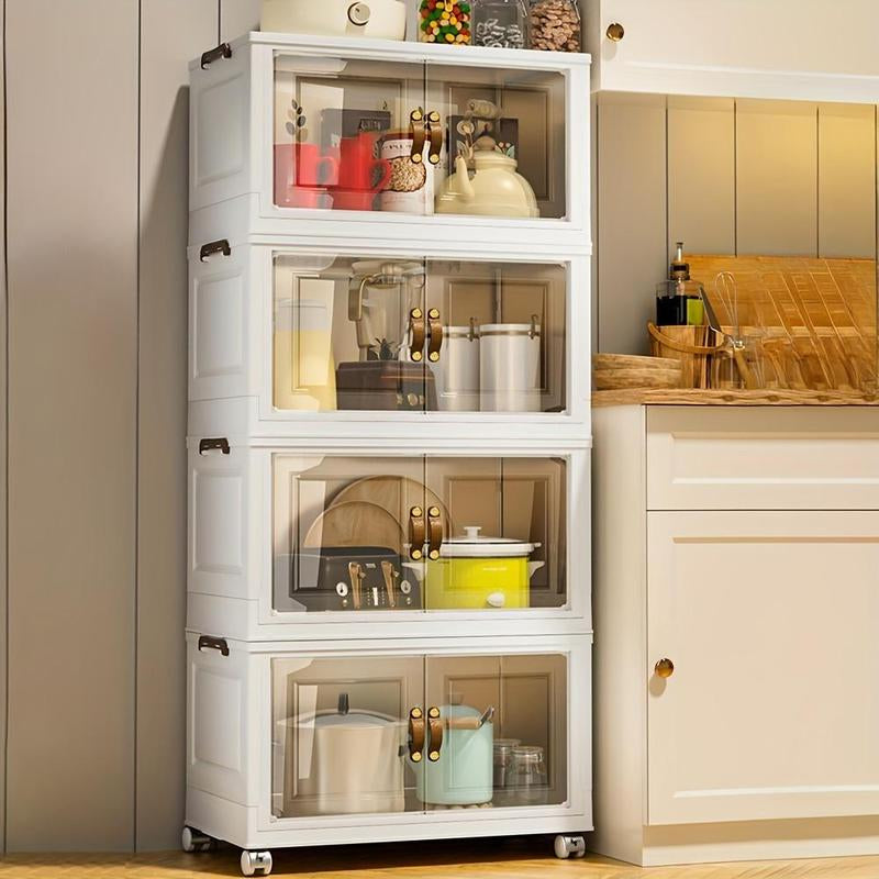 Summer Collapsible Storage Box with Lid & Wheels, 1 Count Large Capacity Clothes & Food Storage Container, Home Organizer【Please Place Order One by One】