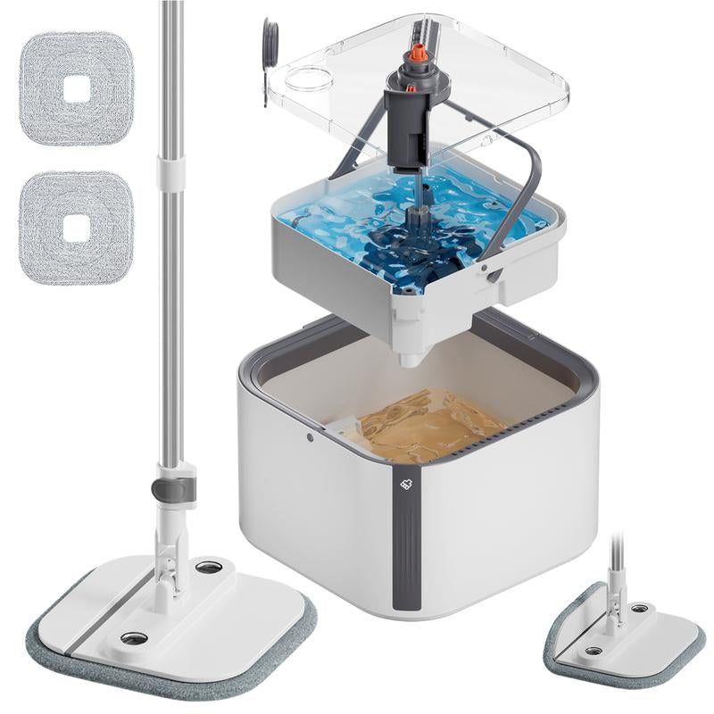 KZKR Spin Mop and Bucket System with Dual Compartment Mop Bucket & Thick Washable Microfiber Pads for Home Cleaning Household Items