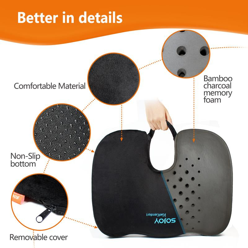 【Fall Sale】 Sojoy Charcoal Office Seat Cushion Memory Foam Chair Cushion - Back Coccyx Tailbone Pain Relief Seat Pillow for Office Chair, Car Seat Seatcushion
