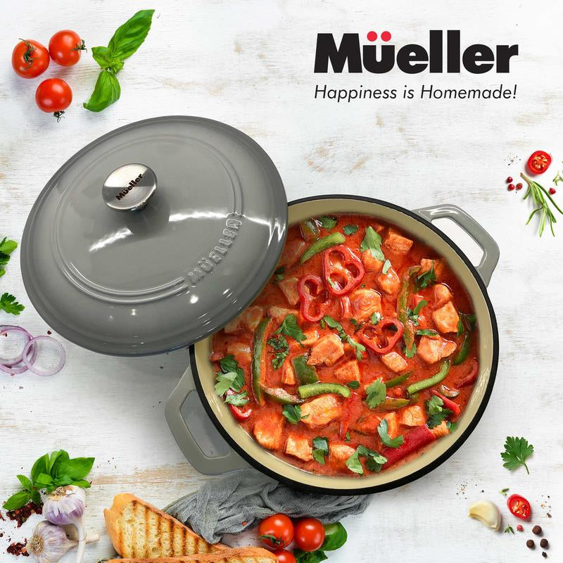 Mueller Duracast Enameled Cast Iron Dutch Oven Pot with Lid, 4.5, 6 or 7.5 QT, Casserole Dish, Braiser Pan, All Cooktops, Oven Safe, Cookware Kitchen Wide Handles Even Heat Distribution