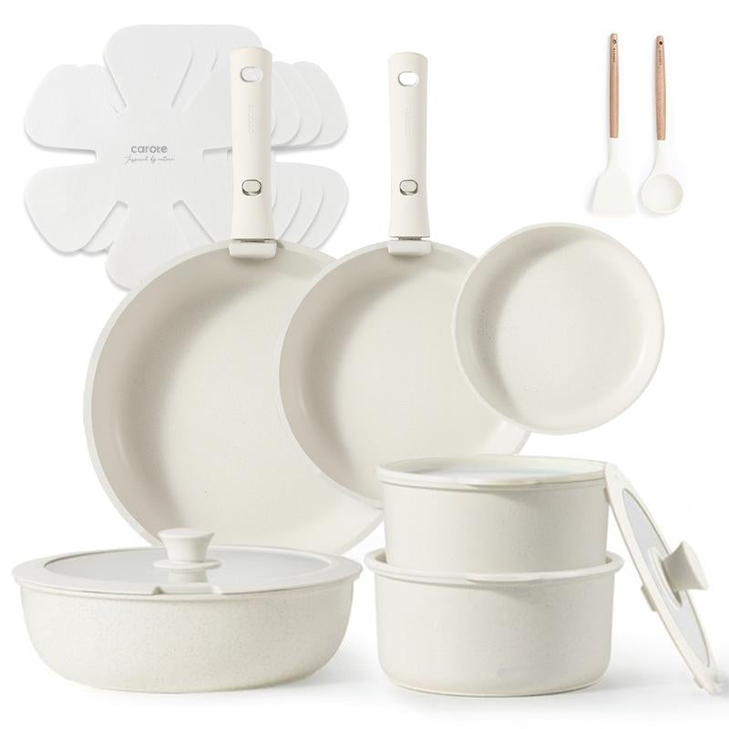 [Official] CAROTE 18Pcs Detachable Handle Nonstick Cookware Set, Blue/Green/Black/Taupe/White, Pots and Pans, Oven Safe Frying Pan, Dishwasher Safe