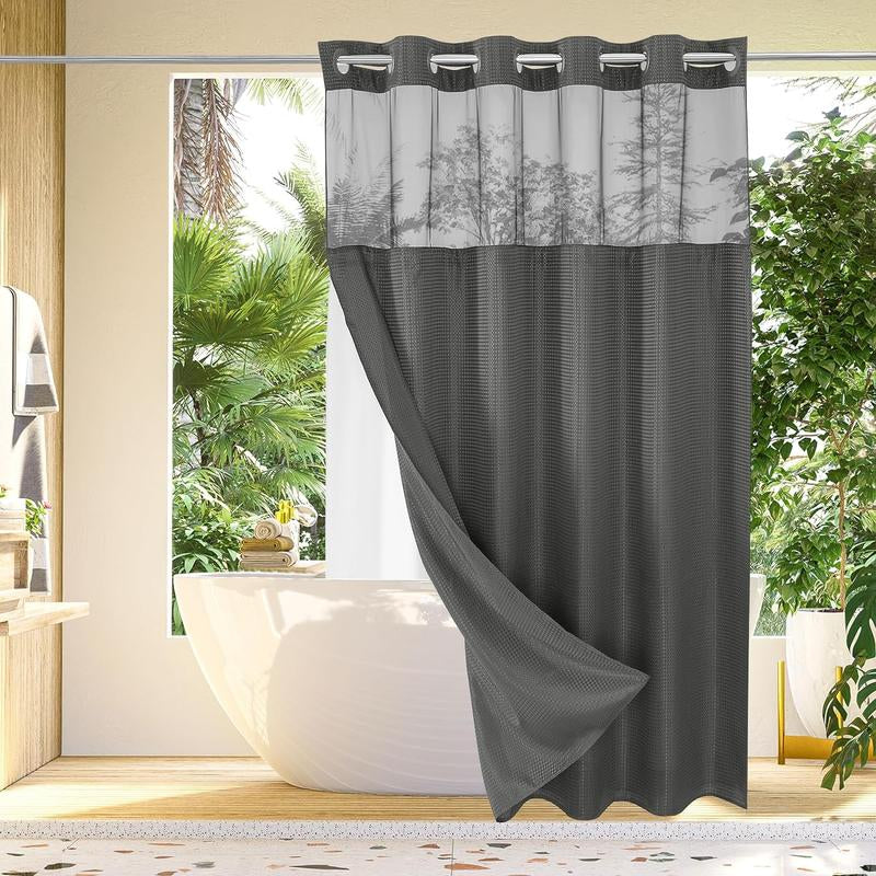 Waffle Pattern Shower Curtain, 1 Count Double Layer Waterproof Shower Curtain, Removable Shower Curtain with Snaps, Bathroom Supplies, Shower Essentials