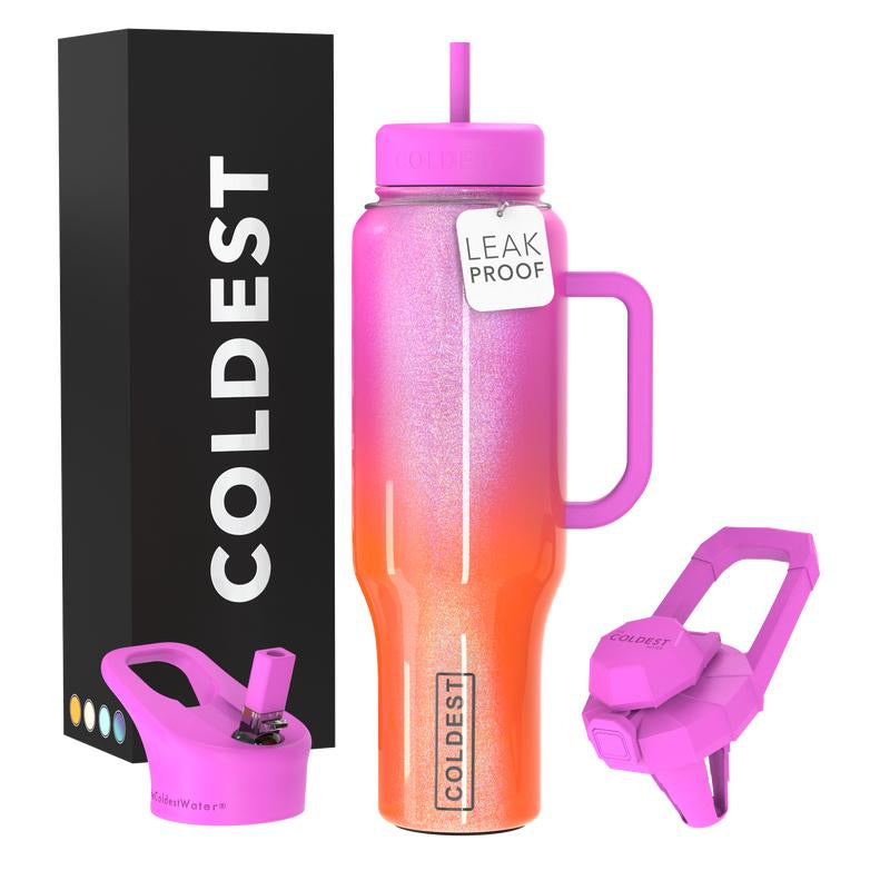 Coldest 46Oz 100% Leak Proof Insulated Tumbler with Lid & Straw (3 Lids) - Stainless Steel for Women & Men - Travel Containers, Chug & Drinkware