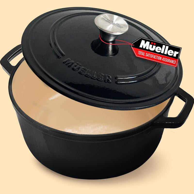 Mueller Duracast Enameled Cast Iron Dutch Oven Pot with Lid, 4.5, 6 or 7.5 QT, Casserole Dish, Braiser Pan, All Cooktops, Oven Safe, Cookware Kitchen Wide Handles Even Heat Distribution