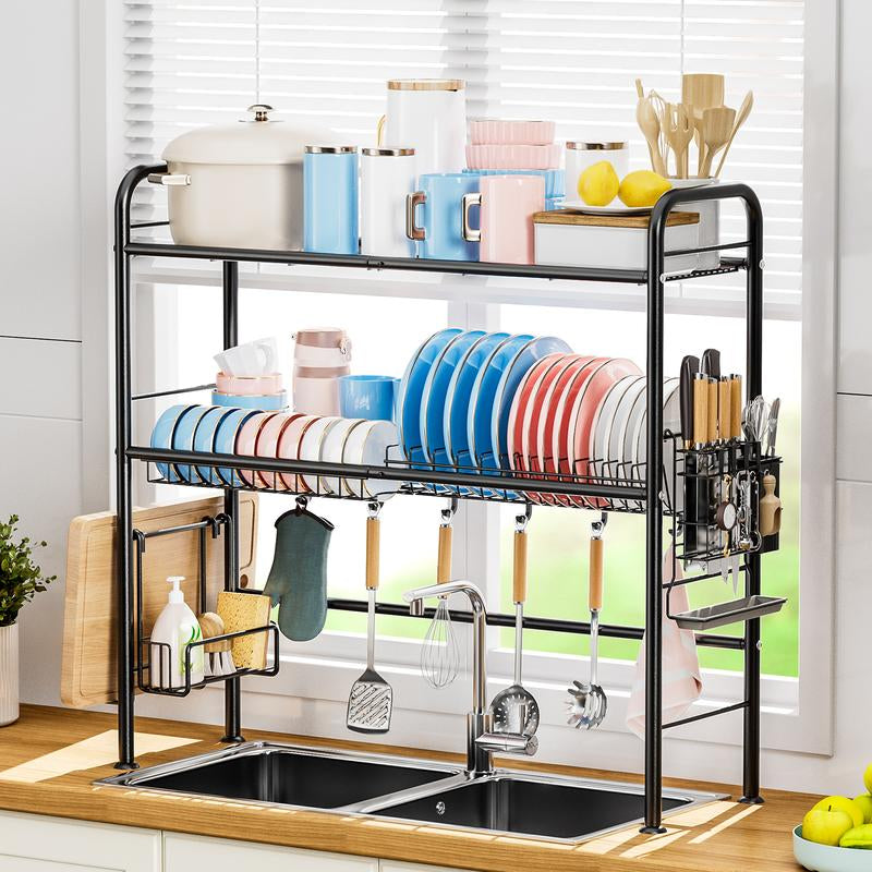 【Holiday Deals】San Dream over Sink Rack Kitchen over the Sink Dish Drying Rack Organizer Large Space Saving Dish Drainer Countertop Dishes Rack on Counter Caddy Utensil Metal Organizer 1&2 Tiers