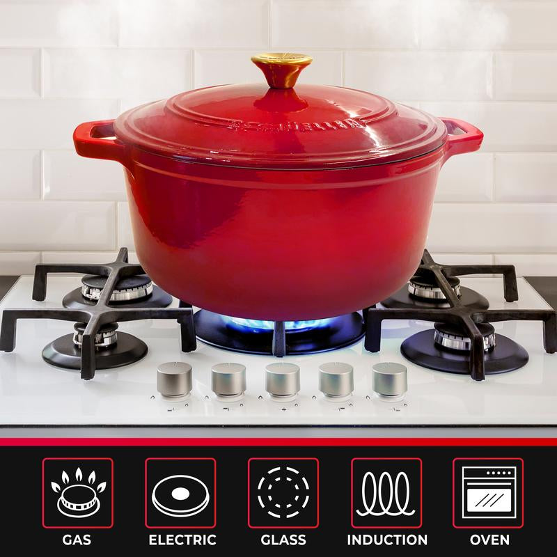 Mueller Duracast Enameled Cast Iron Dutch Oven Pot with Lid, 4.5, 6 or 7.5 QT, Casserole Dish, Braiser Pan, All Cooktops, Oven Safe, Cookware Kitchen Wide Handles Even Heat Distribution