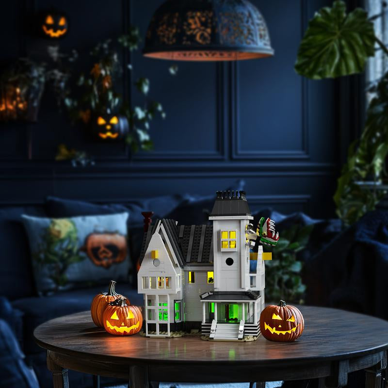 Haunted House Brick Set with LED Lights – Afterlife-Inspired Spooky Model Building Block Set for Gothic Home Decor & Halloween Gifting