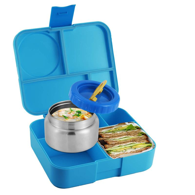 4-Compartment Bento Lunch Box with Soup Cup, 1 Set Microwave Safe Plastic Bento Container, Lunch Accessories, Portable Food Storage for Travel and Lunches