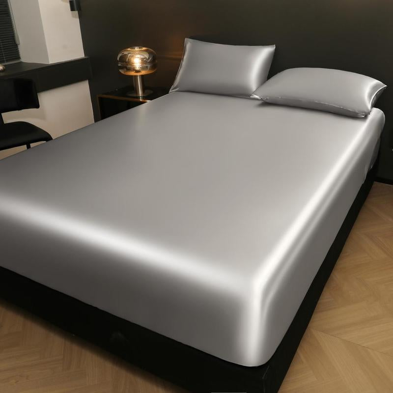 Solid Color Fitted Sheet & Pillowcase Set, Satin Bed Sheets, Silky Fitted Sheet Soft Comfortable Bedding Set for Bedroom & Hotel