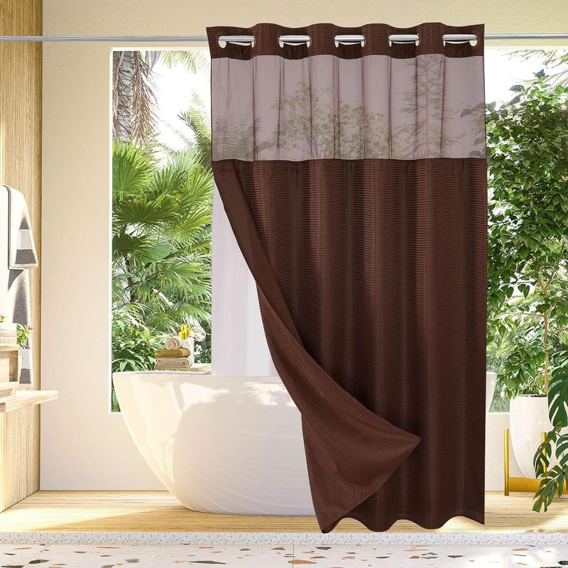 Waffle Pattern Shower Curtain, 1 Count Double Layer Waterproof Shower Curtain, Removable Shower Curtain with Snaps, Bathroom Supplies, Shower Essentials